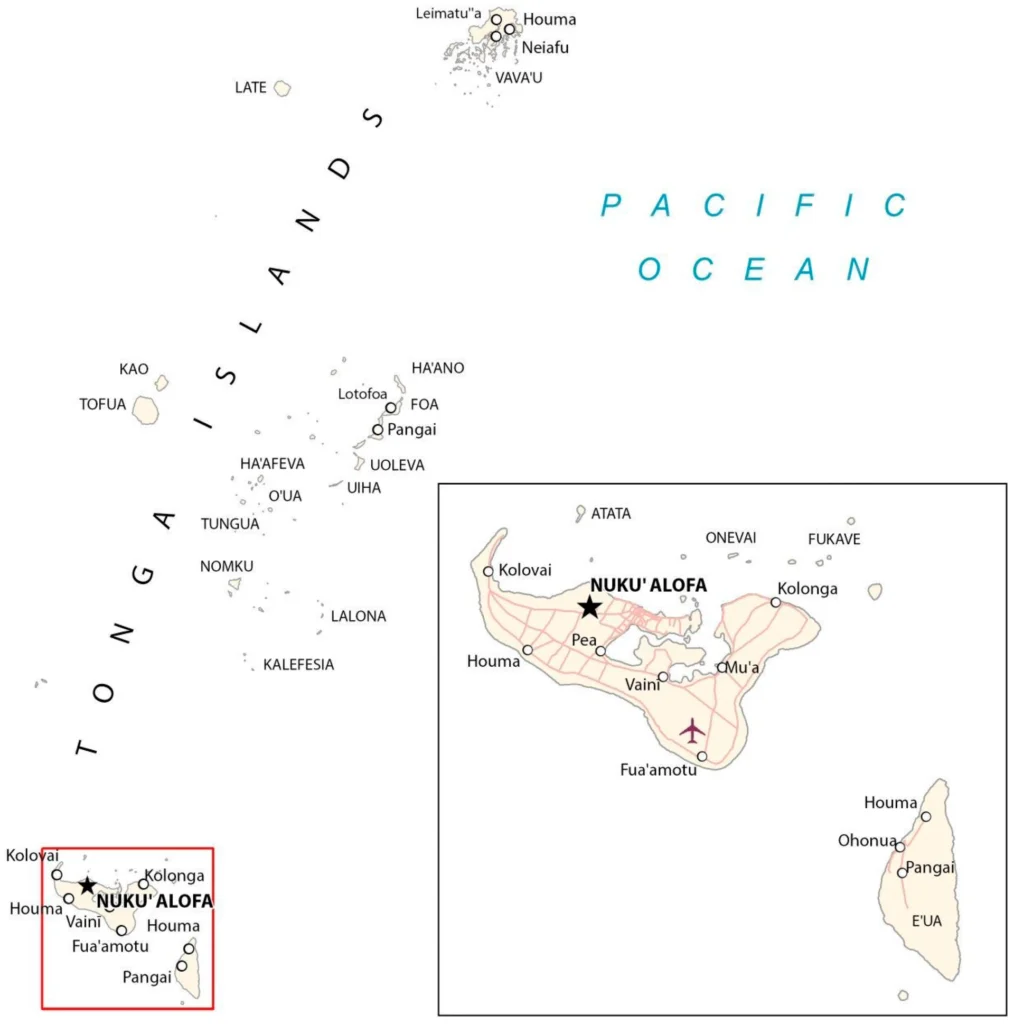 Map highlighting event location in Tonga